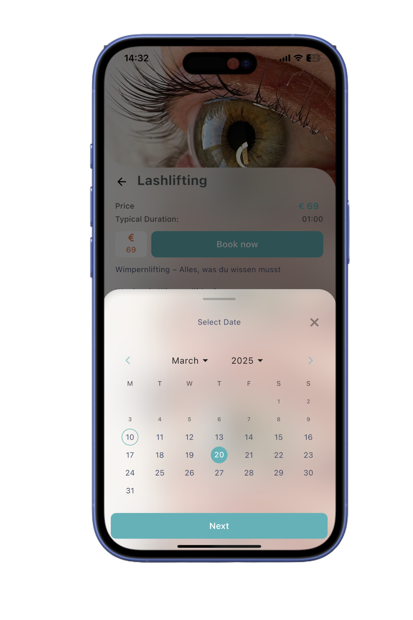 iphone app sheen app booking calender